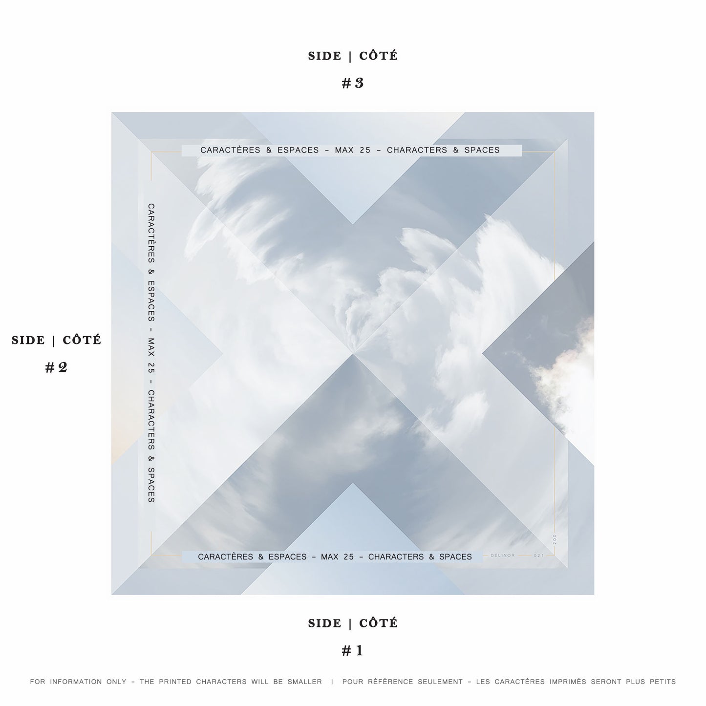 Delinor Carre soie Fidem exemple mots personnalises 16x16 custom notes phrases silk scarf