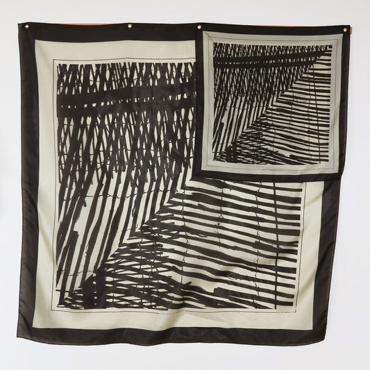 Delinor carre soie Mana noir 16x16 luxury black beige taupe greige silk scarf art framed comparison