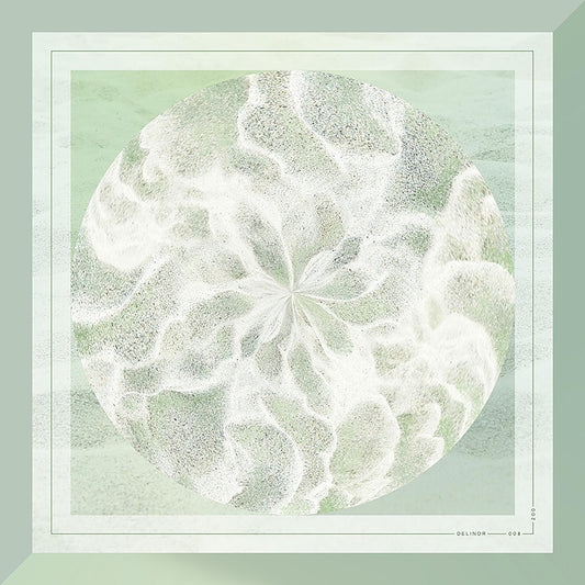 Delinor carre soie Odyssea vert sauge vue entiere 16x16 luxury mint green cream silk scarf