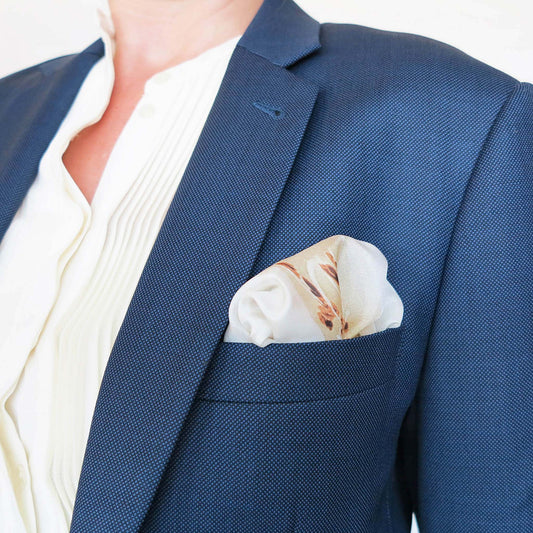 Delinor carre soie Rosa Pax blanc creme 16x16 luxury cream white silk scarf pocketsquare men wear