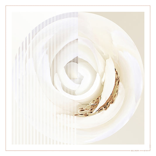 Delinor carre soie Rosa Pax blanc ocre vue entiere 16x16 luxury custom ocre white silk scarf