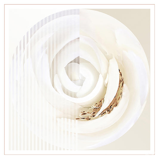 Delinor carre soie Rosa Pax blanc ocre vue entiere 35in 90cm luxury custom ocre white silk scarf