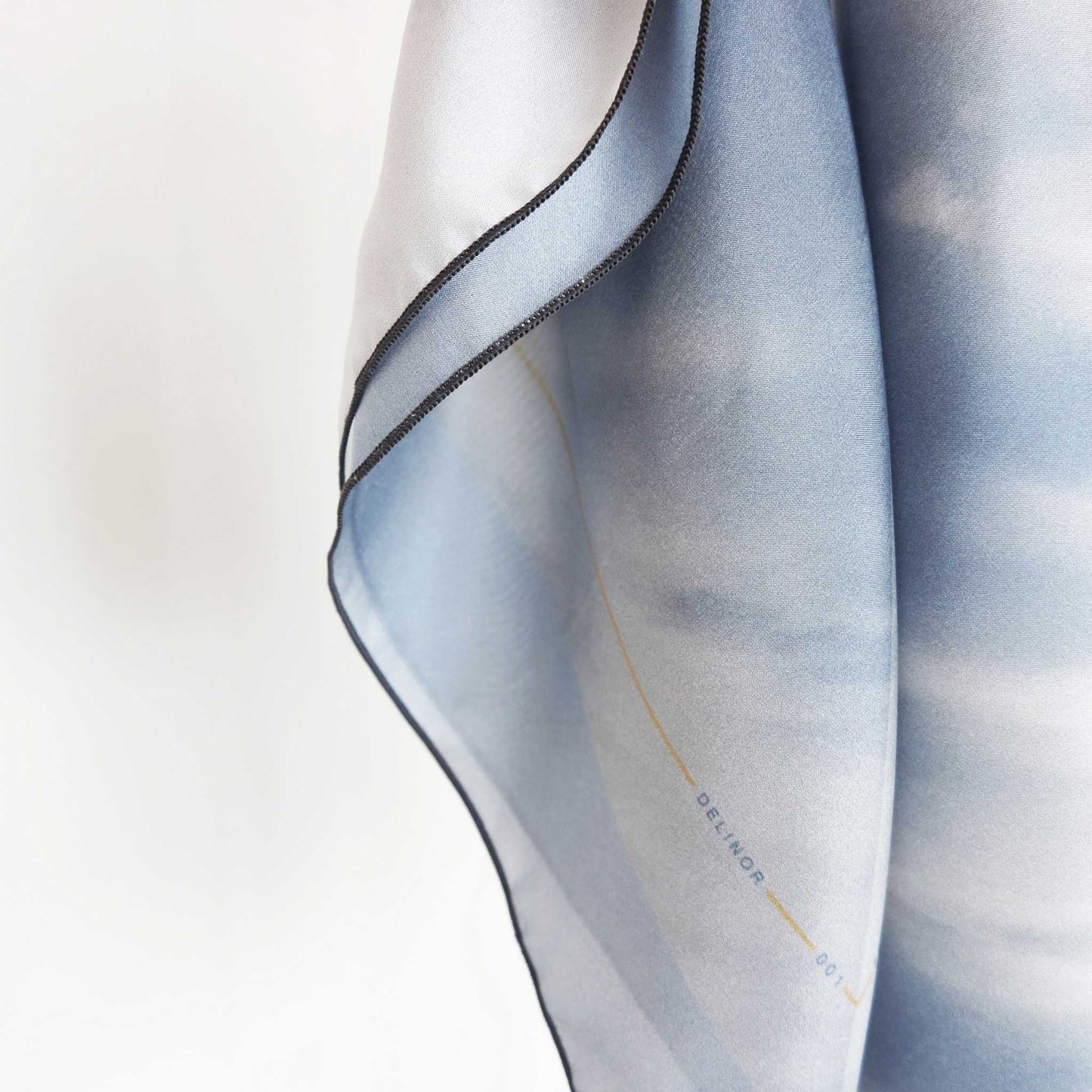 Delinor carre soie Fidem bordure brodee 35in 90cm luxury silk scarf blue visual hem