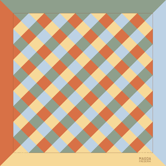 Delinor foulard soie La vie est belle orange vert bleu 35in 90cm luxury green yellow blue silk scarf