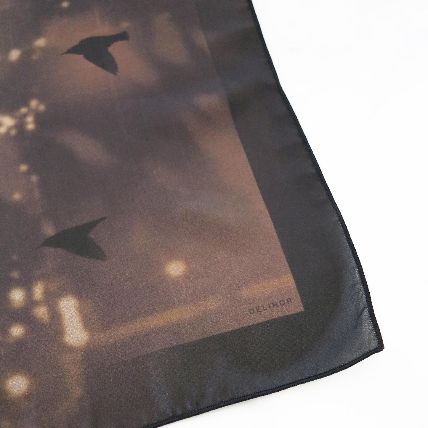 Delinor foulard soie Aera Terranova Petit 16in 40cm silk scarf logo birds oiseaux nature chocolate