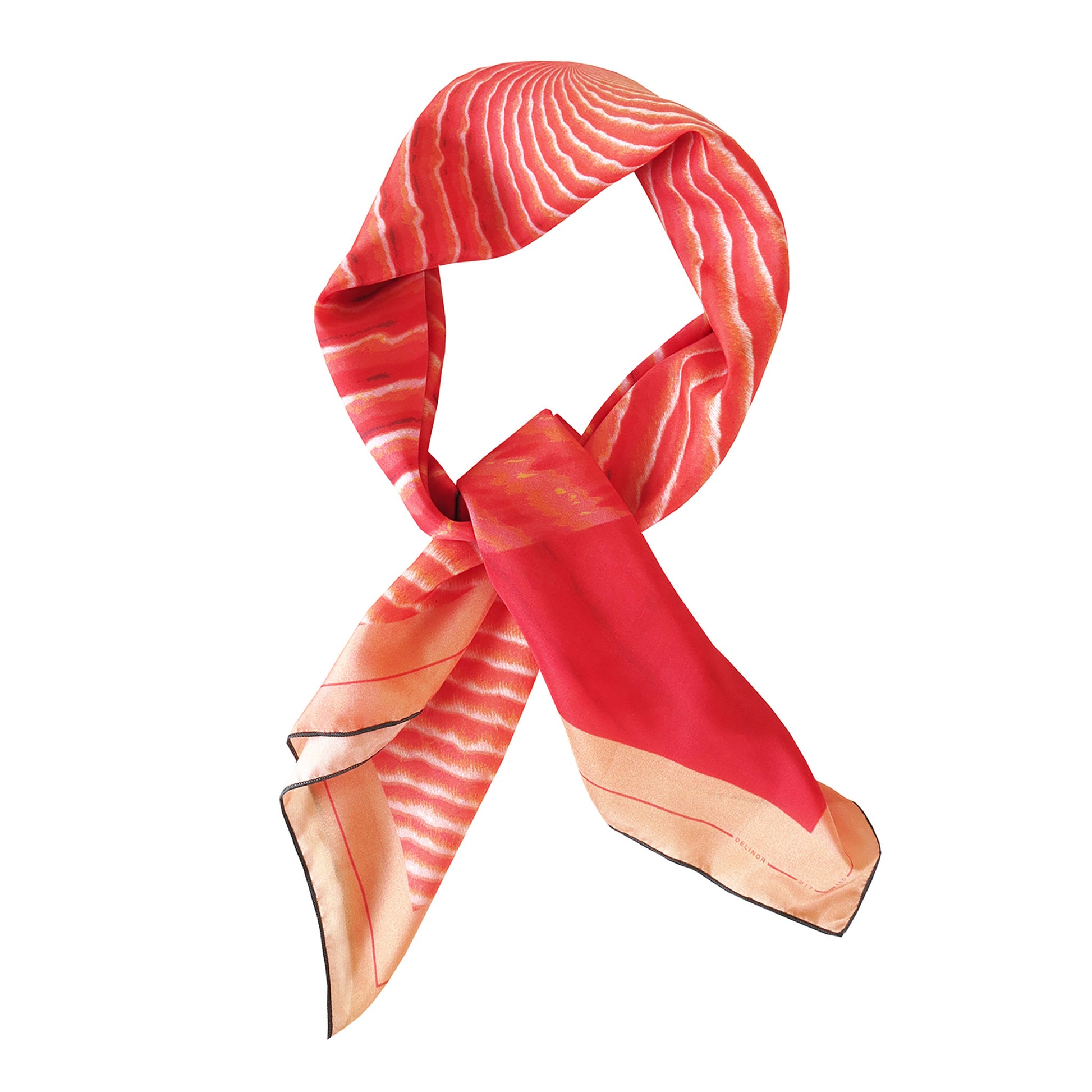 Delinor Carre Aurora soie luxury red coralsilk scarf coral red 35in 90cm knot wrap