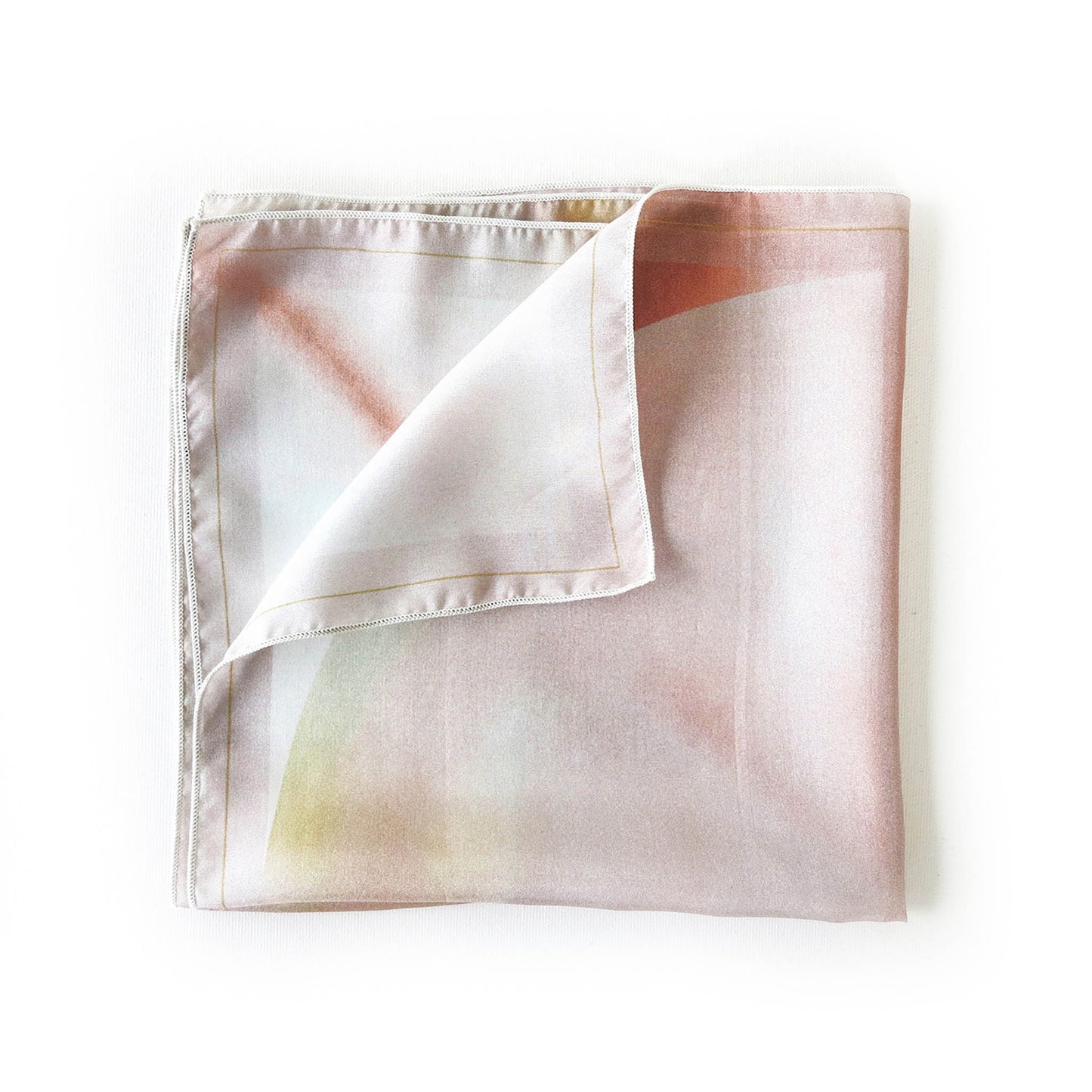 Delinor Carre soie Blush rose 16x16 luxury pink yellow silk scarf folded plie