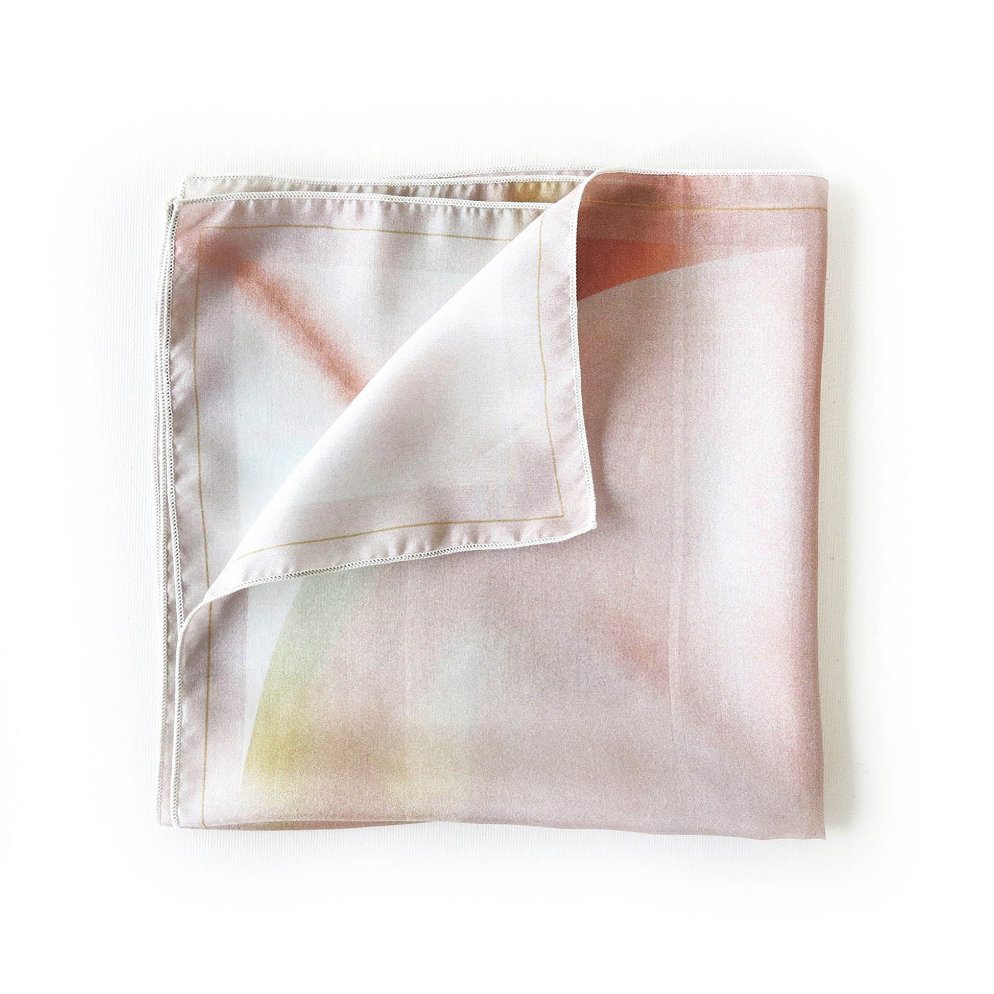 Delinor Carre soie Blush rose 16x16 luxury pink yellow silk scarf folded plie