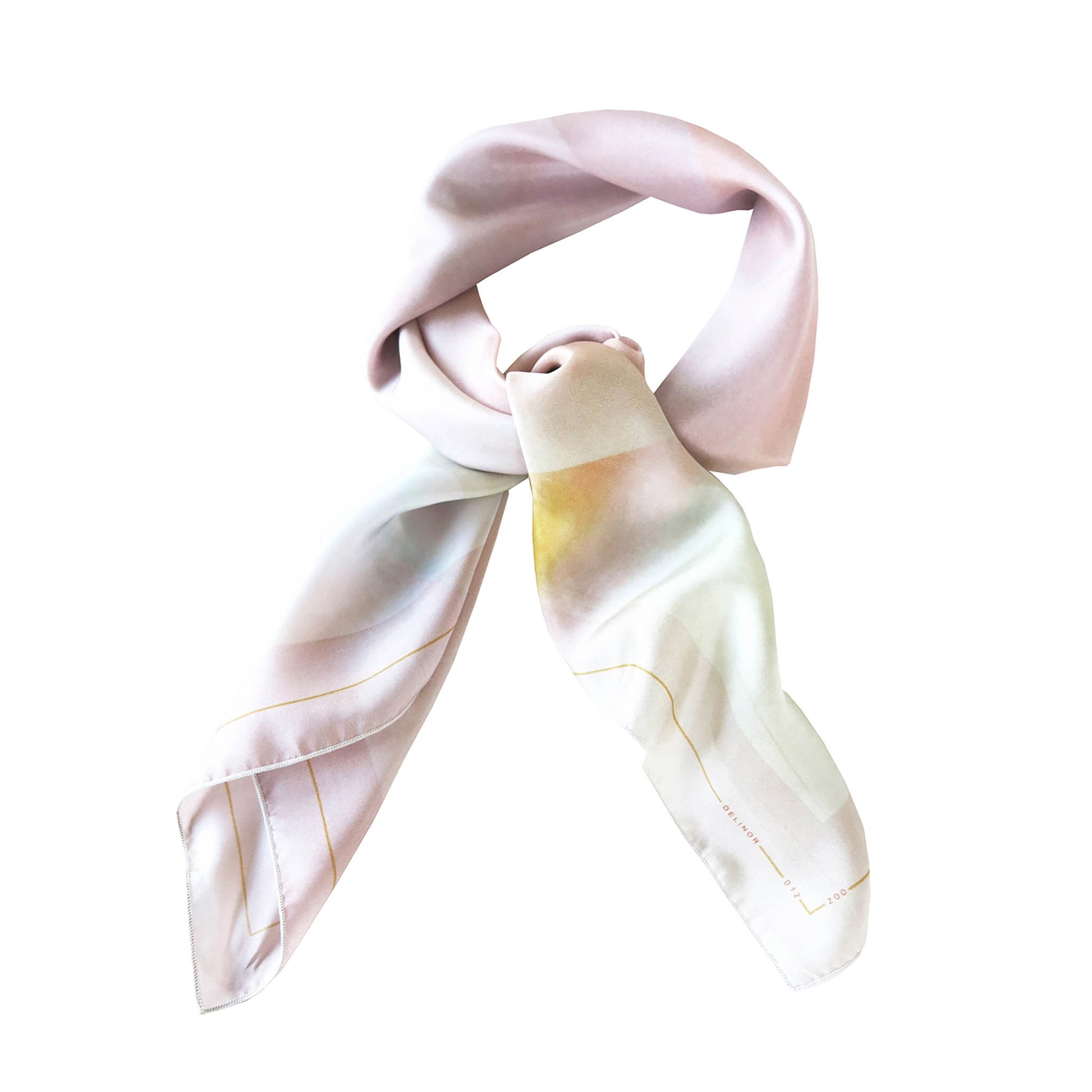 Delinor Carre soie Blush rose 35in 90cm luxury pastel pink yellow silk scarf knot wrap