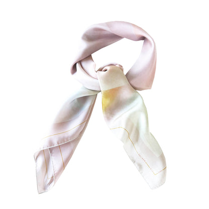 Delinor Carre soie Blush rose 35in 90cm luxury pastel pink yellow silk scarf knot wrap