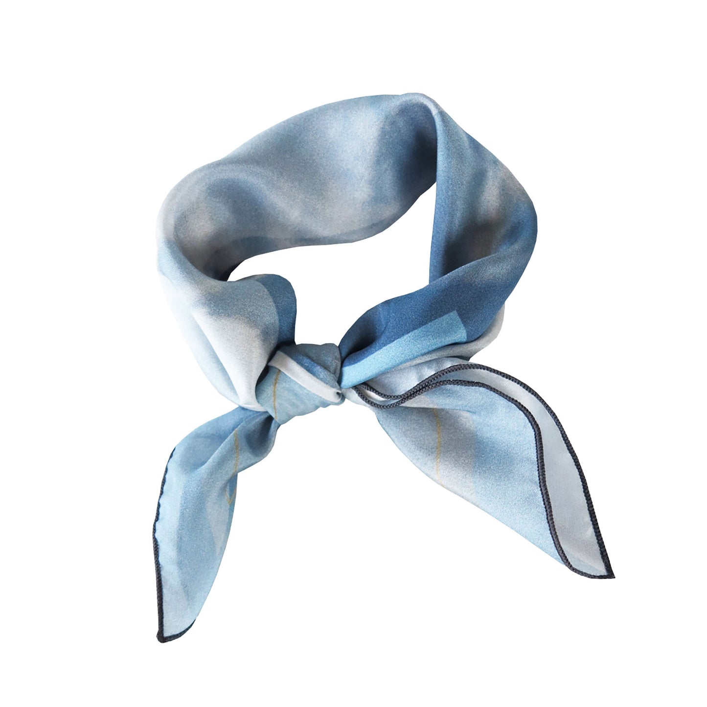 Delinor carre soie Fidem bleu 16x16 luxury blue silk scarf knot wrap