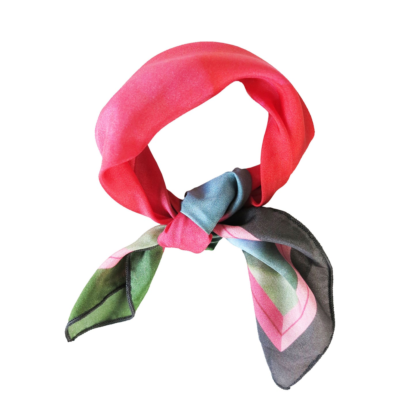 Delinor carre soie Freyja vert bleu 16x16 luxury fuchsia green blue silk scarf knot wrap