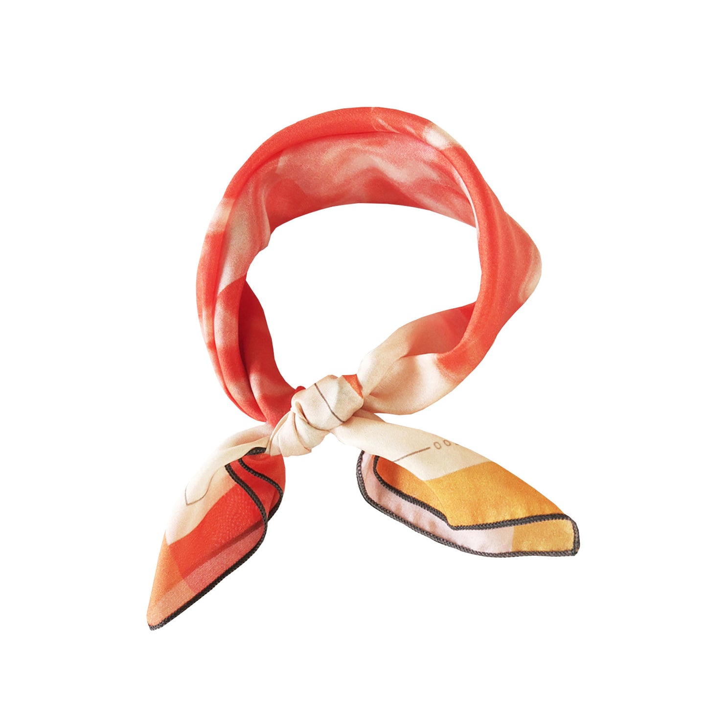 Delinor carre soie Jade jaune rose16x16  luxury orange yellow pink silk scarf knot wrap