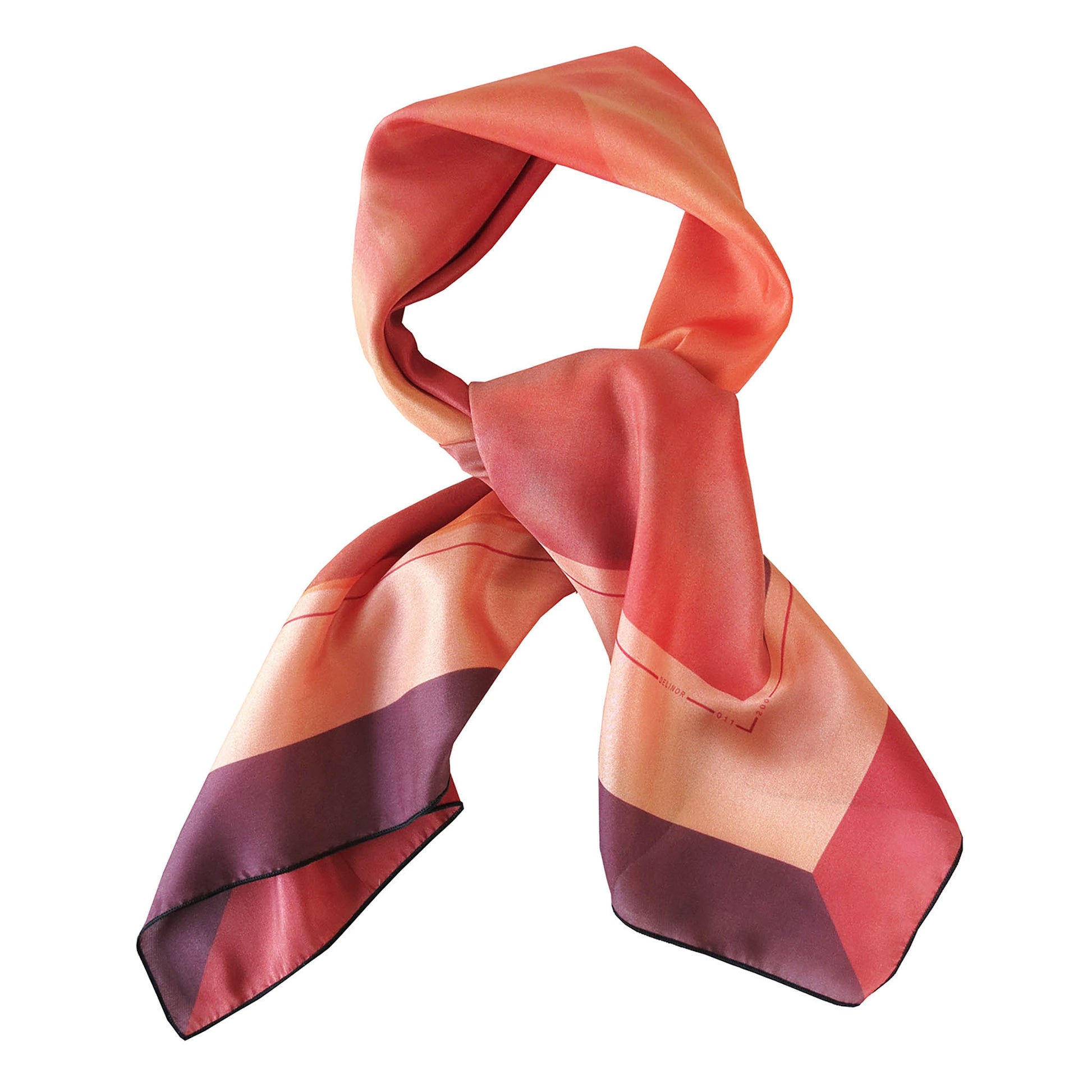 Delinor carre soie Lautitia bourgogne 35in 90cm luxury red burgundy coral  silk scarf knot wrap