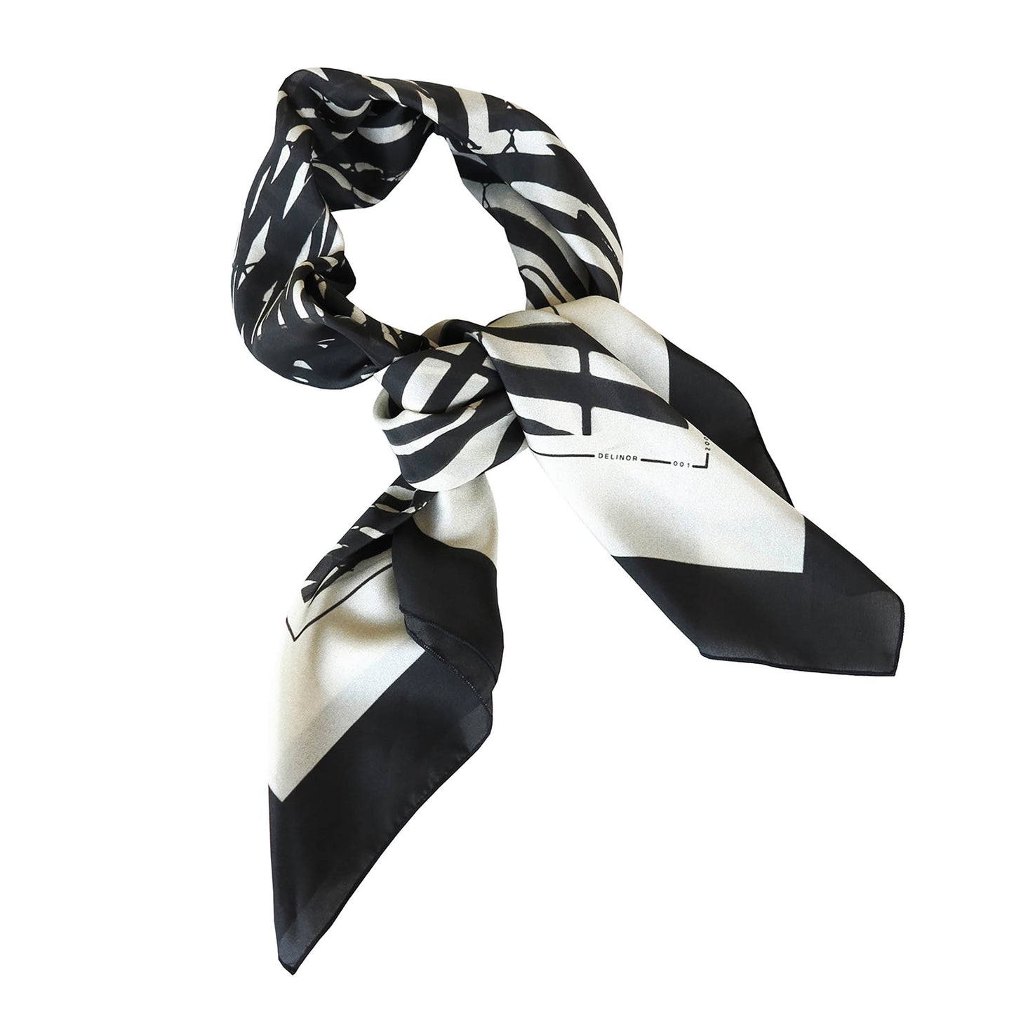 Delinor carre soie Mana noir 35in 90cm luxury black beige taupe silk scarf knot wrap
