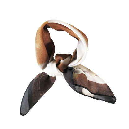 Delinor carre soie Myriad brun 16x16 luxury brown mocha white silk scarf knot wrap wear
