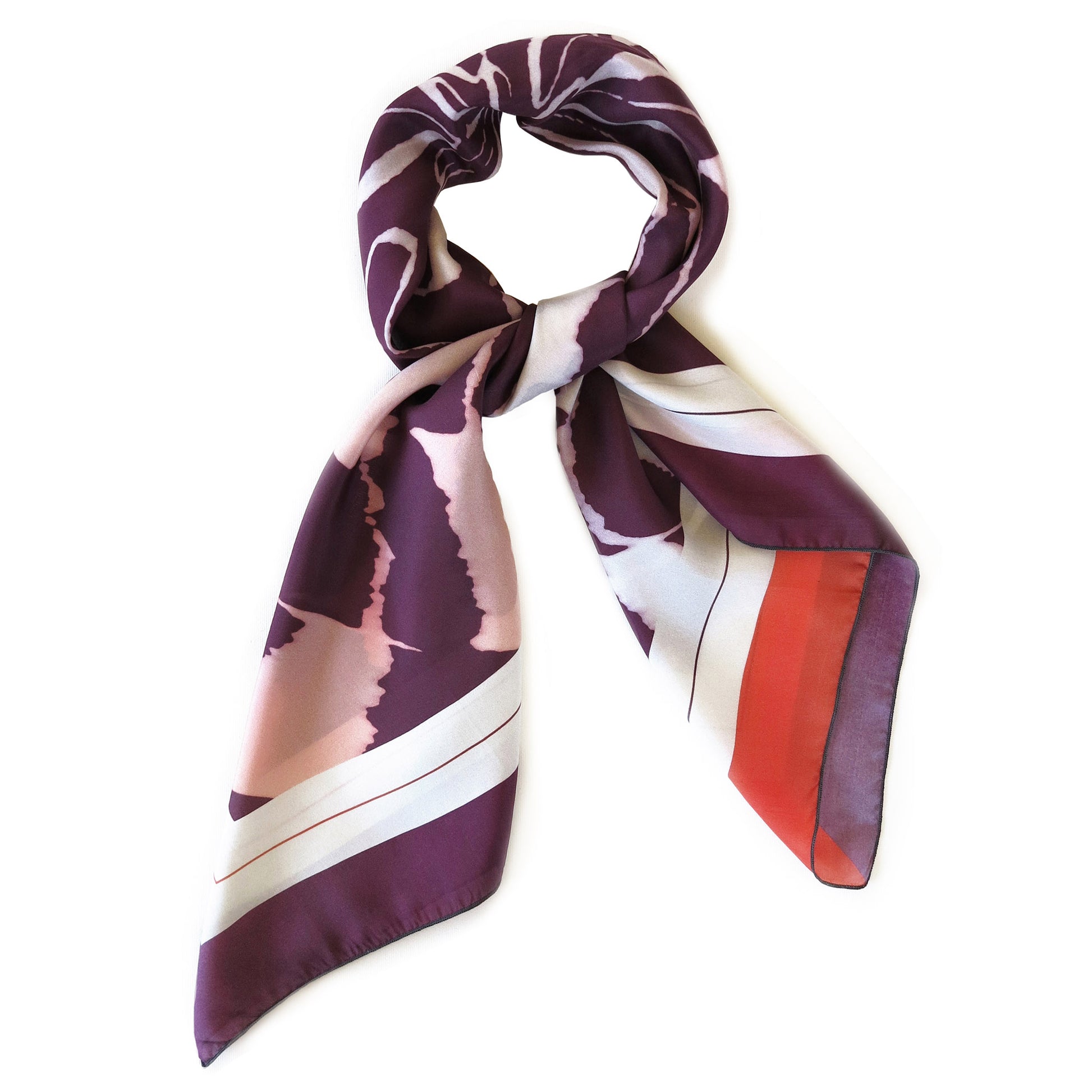 Delinor carre soie Novae violet rose 35in 90cm luxury purple pink red silk scarf knot wrap wear