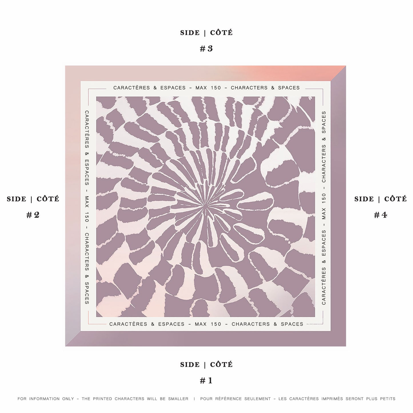 Delinor carre soie Novae rose mots personnalise 35in 90cm example custom notes silk scarf 