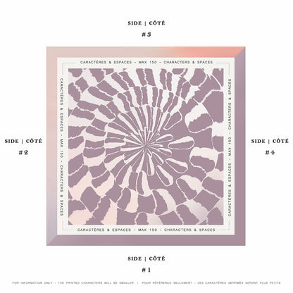 Delinor carre soie Novae rose mots personnalise 35in 90cm example custom notes silk scarf 