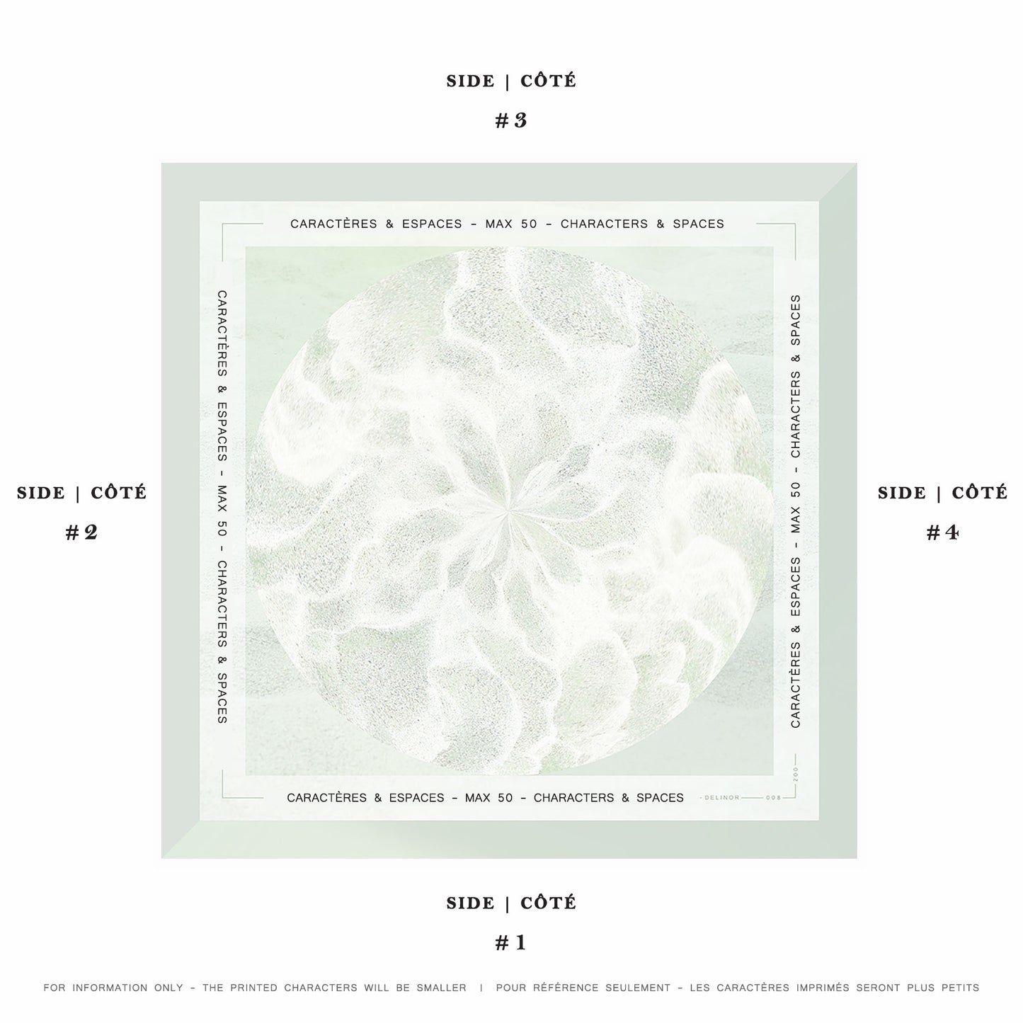 Delinor carre soie Odyssea mots personnalise phrase 16x16 mint green custom notes silk scarf 