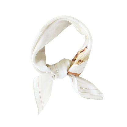 Delinor carre soie Rosa Pax blanc creme 16x16  luxury cream white silk scarf knot wrap wear