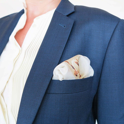 Delinor carre soie Rosa Pax blanc creme 16x16  luxury cream white silk scarf pocketsquare men wear