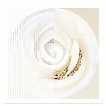 Delinor carre soie Rosa Pax blanc ocre vue entiere 16x16 luxury custom ocre white silk scarf 