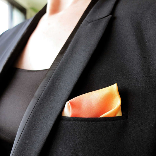 Delinor carre soie Solis jaune creme 16x16 luxury yellow orange custom silk scarf  wear pocketsquare