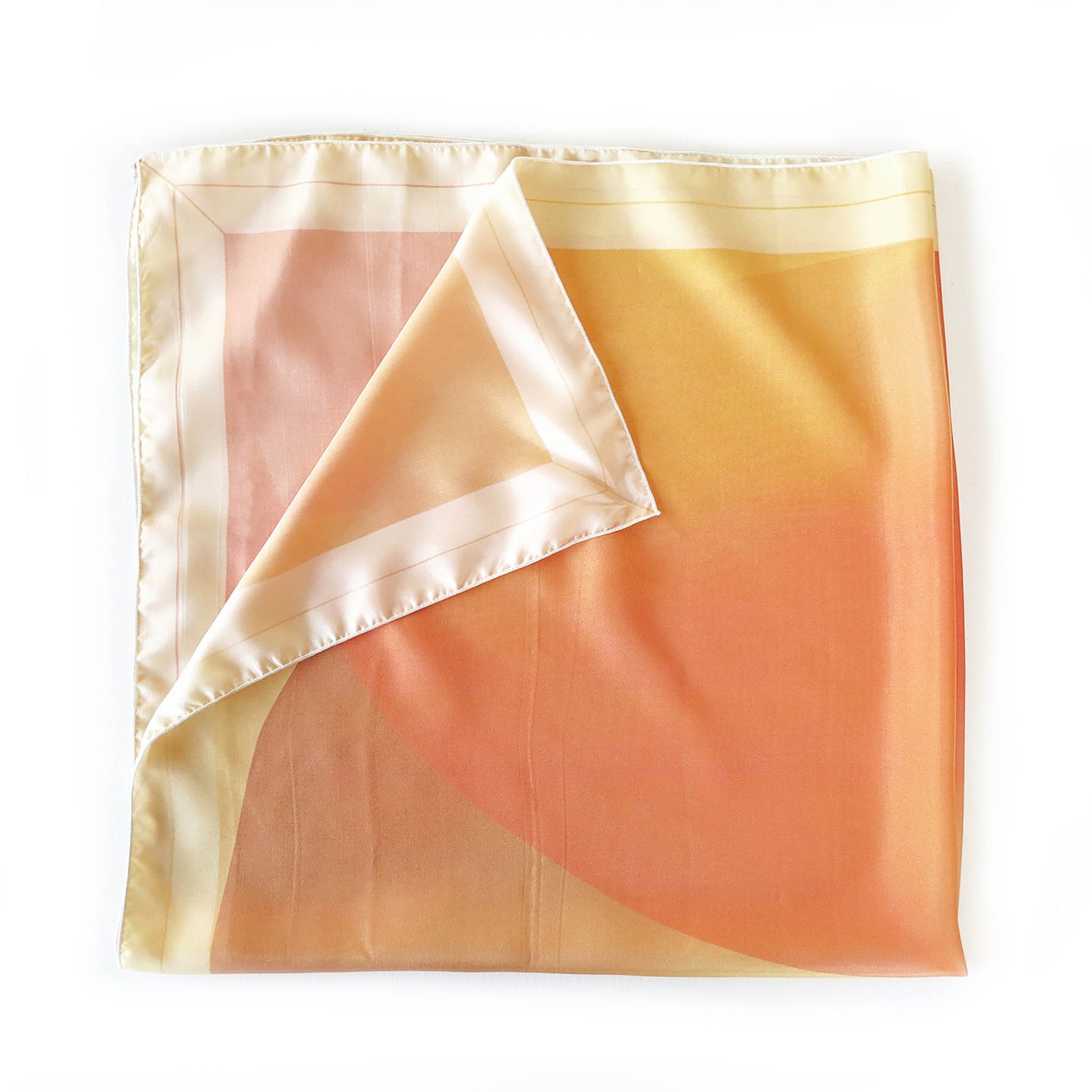 Delinor carre soie Solis jaune 35in 90cm luxury yellow orange silk scarf folded plie flat