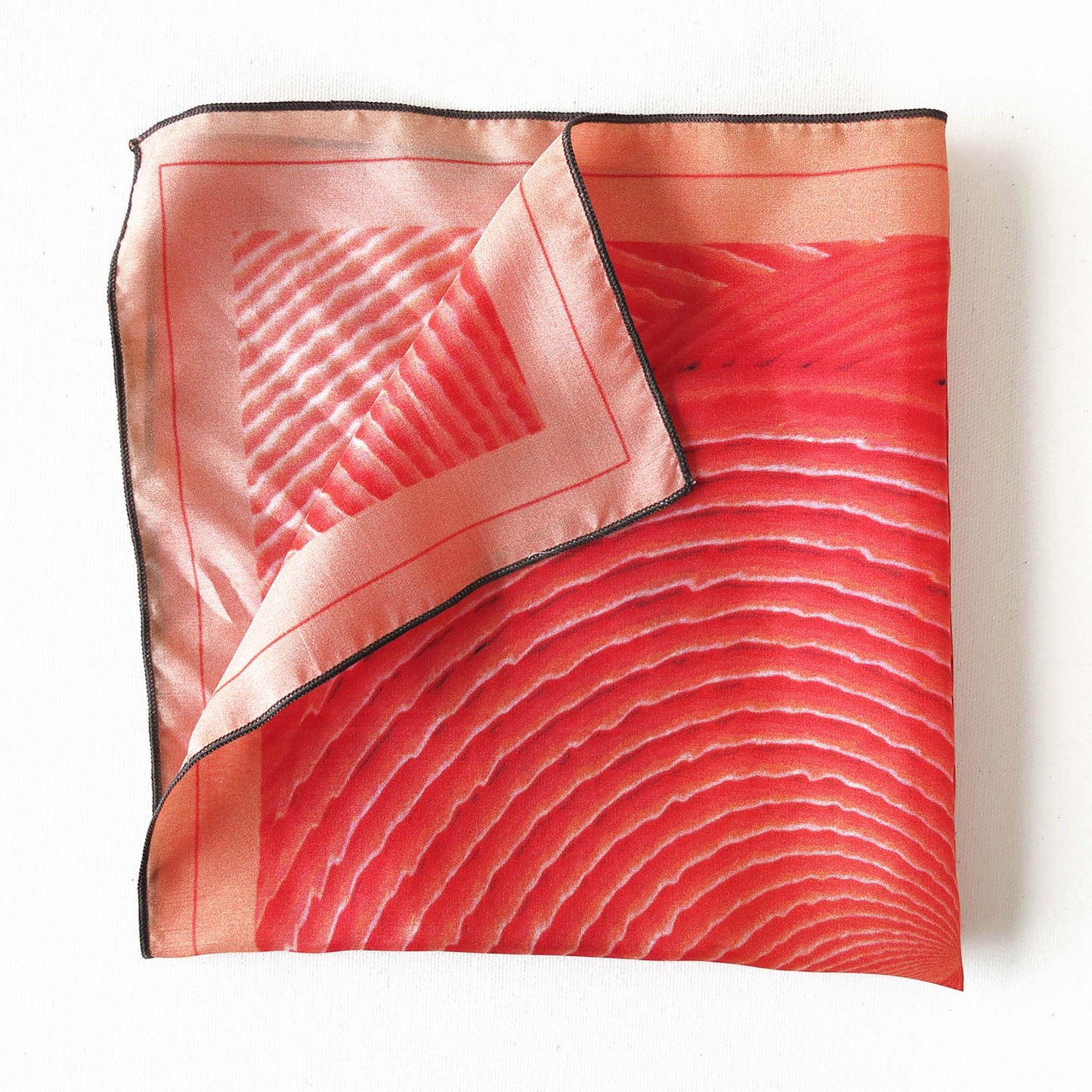Delinor mouchoir soie Aurora 16x16 luxury red coral silk pocket square folded plie
