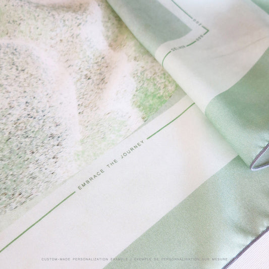 Delinor carre soie Odyssea  vert sauge  personnalise 35in 90cm  luxury mint green custom silk scarf 