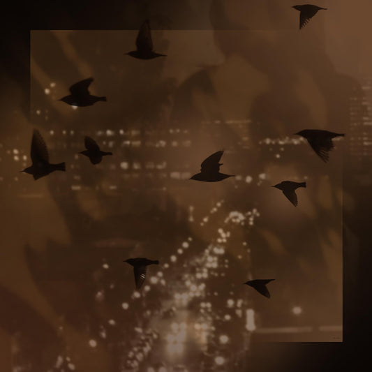 Delinor foulard soie Terranova 50in 127cm luxury silk scarf complete view city life mocha mousse Designed Montreal