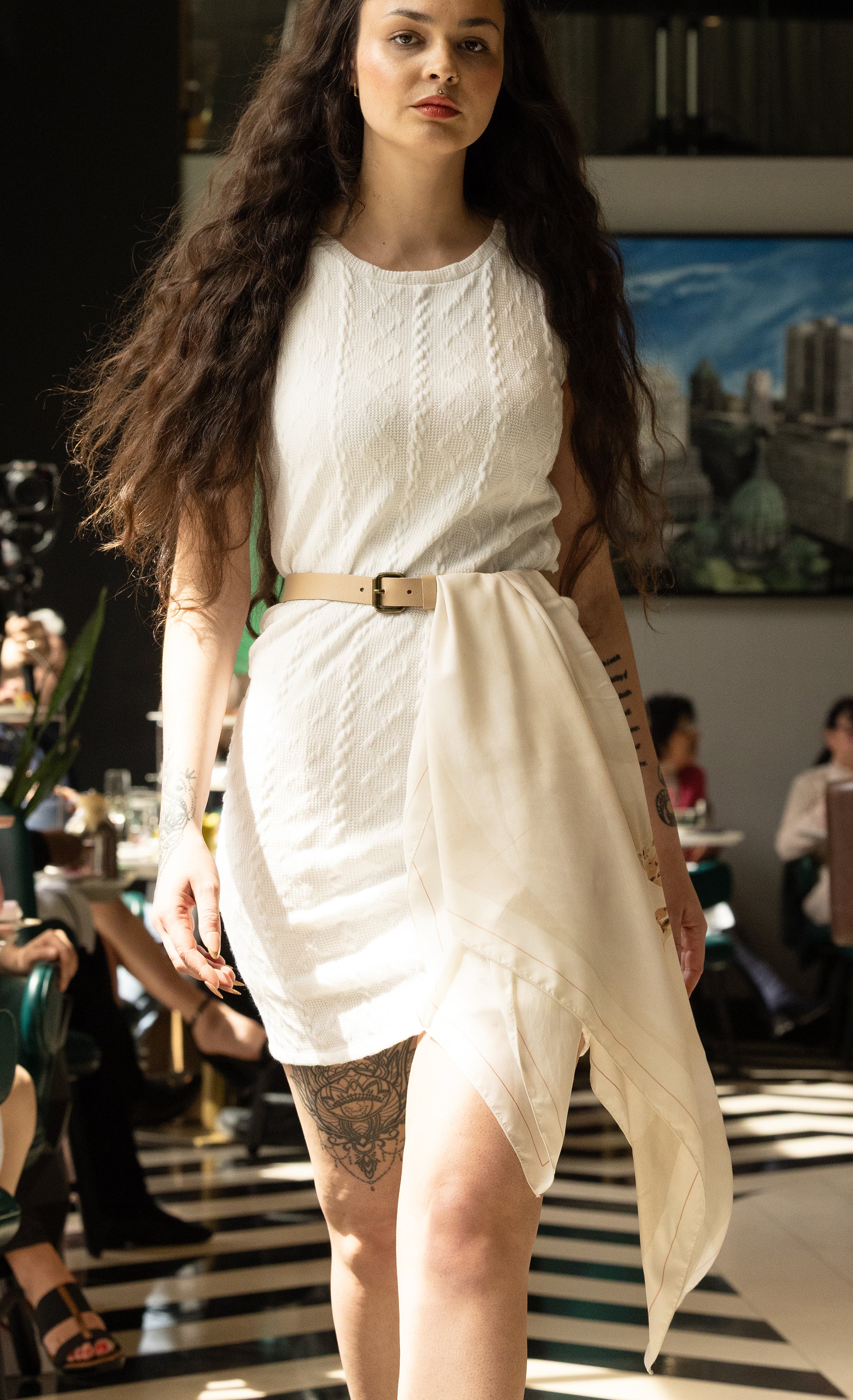 delinor carre soie Rosa Pax white cream 35x35 rose flower 90x90cm custom silk scarf wear belt dress